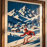 Snowbound Ski Slopes vintage winter poster framed in a close-up detail view
