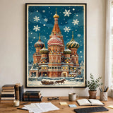 Snowy St. Basil's at Christmas poster in a home office