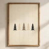 Taupe Christmas Trees vintage winter poster framed in a close-up detail view