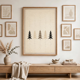 Taupe Christmas Trees vintage winter poster framed in a gallery view