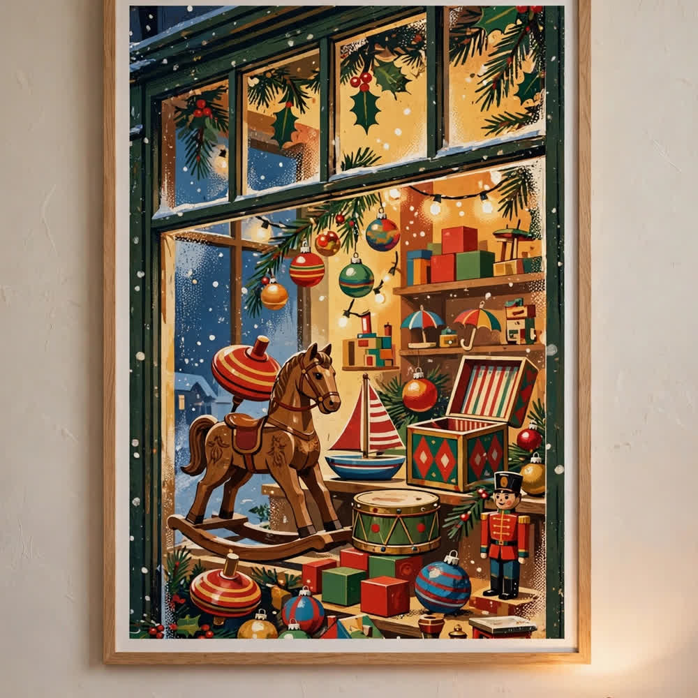 Whimsy Toy-Shop Window — Vintage Christmas Poster