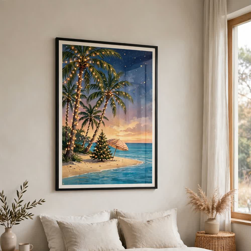 Palm-Tree Christmas — Vintage Tropical Christmas Poster