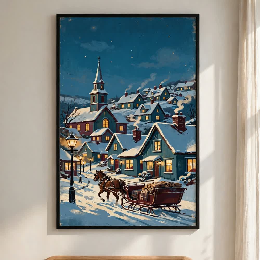 Vintage Sleigh Ride — Vintage Winter Landscape Poster