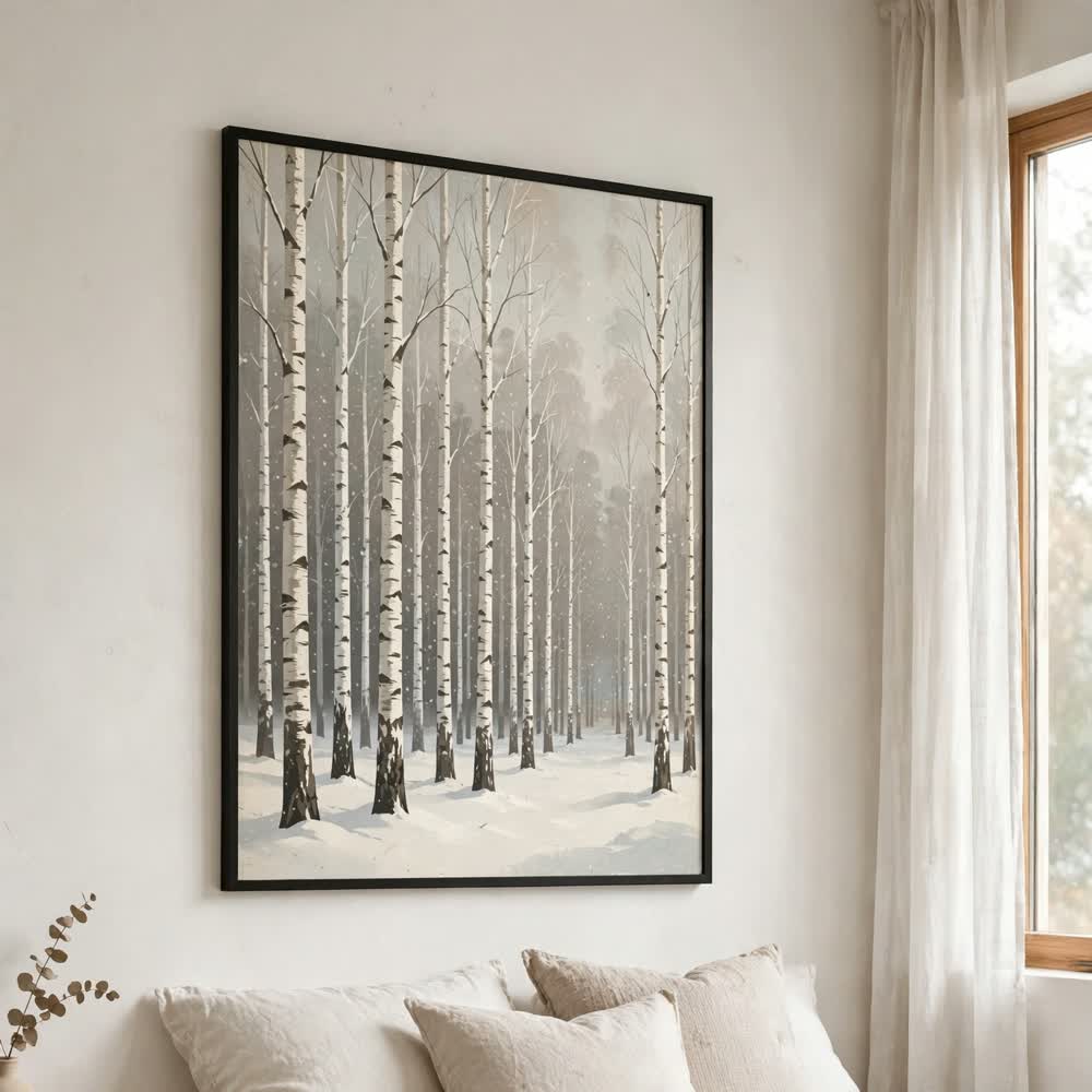 Frosted Birch Forest — Vintage Winter Landscape Poster