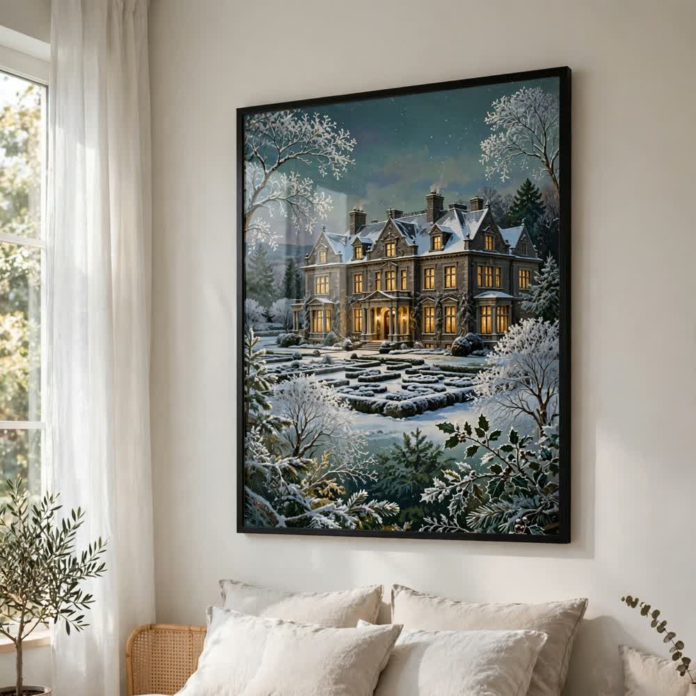 Heritage Manor Christmas — Vintage Winter Landscape Poster