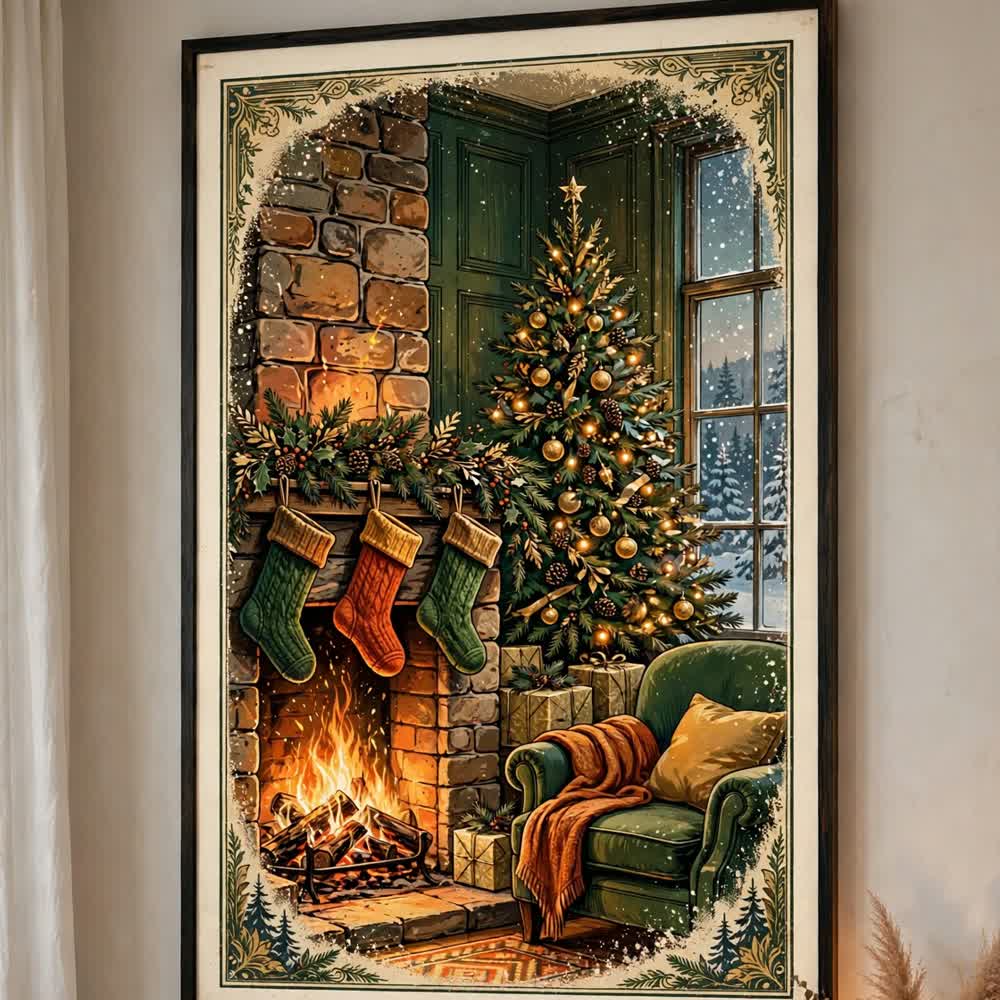 Hearthside Glow — Vintage Winter Landscape Poster