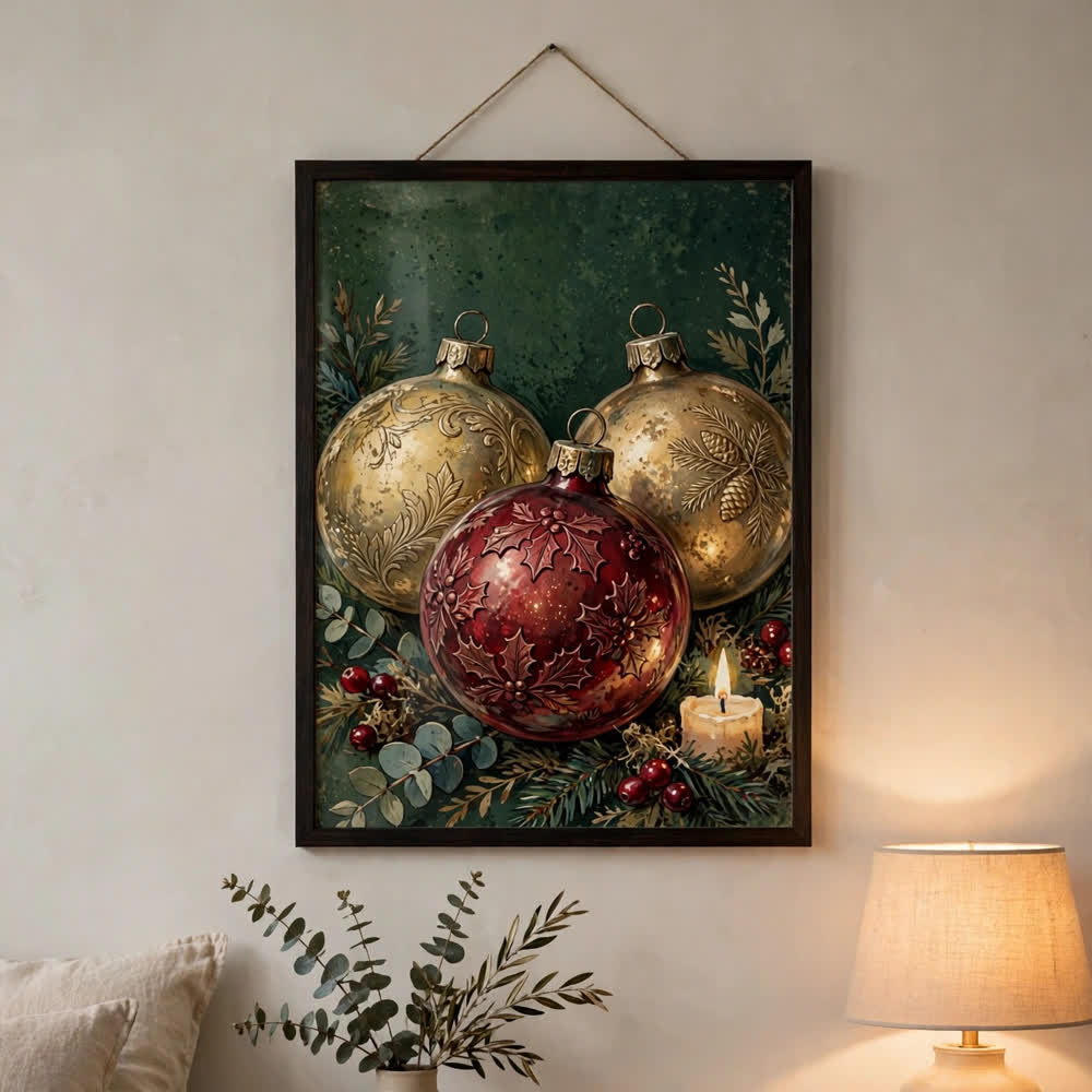 Vintage Glass Ornament Still Life — Vintage Christmas Poster