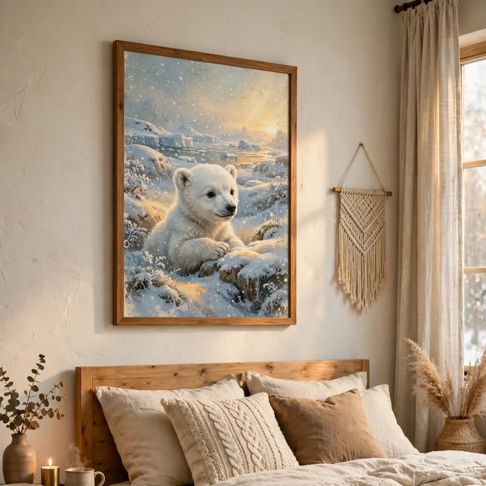 Polar Bear Cub — Vintage Winter Landscape Poster