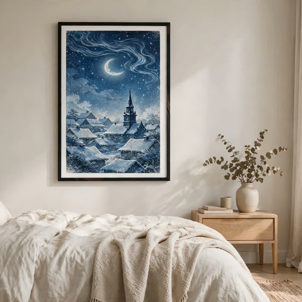 Celestial Silver Noel — Vintage Winter Night Poster