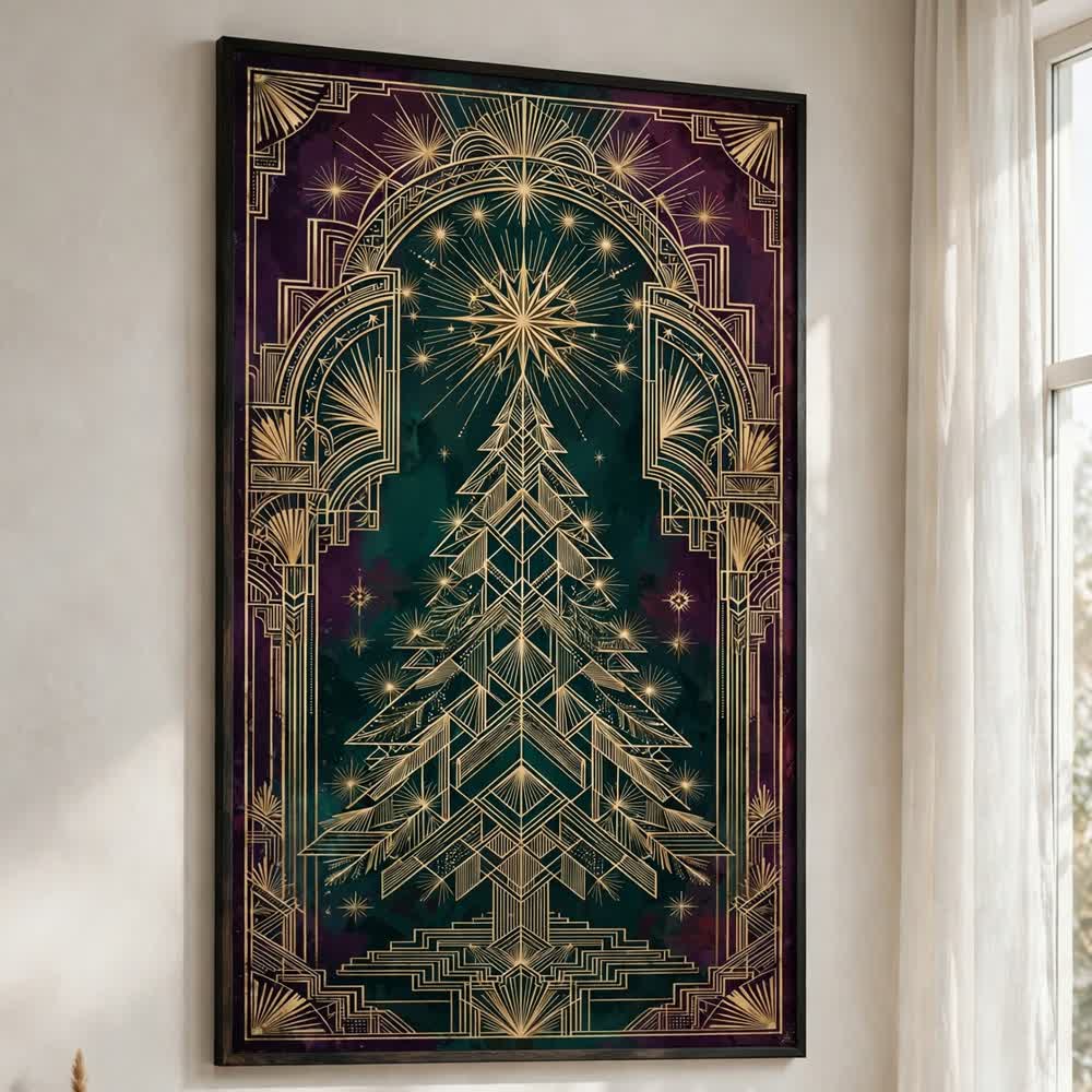 Neo-Deco Noel — Vintage Winter Landscape Poster