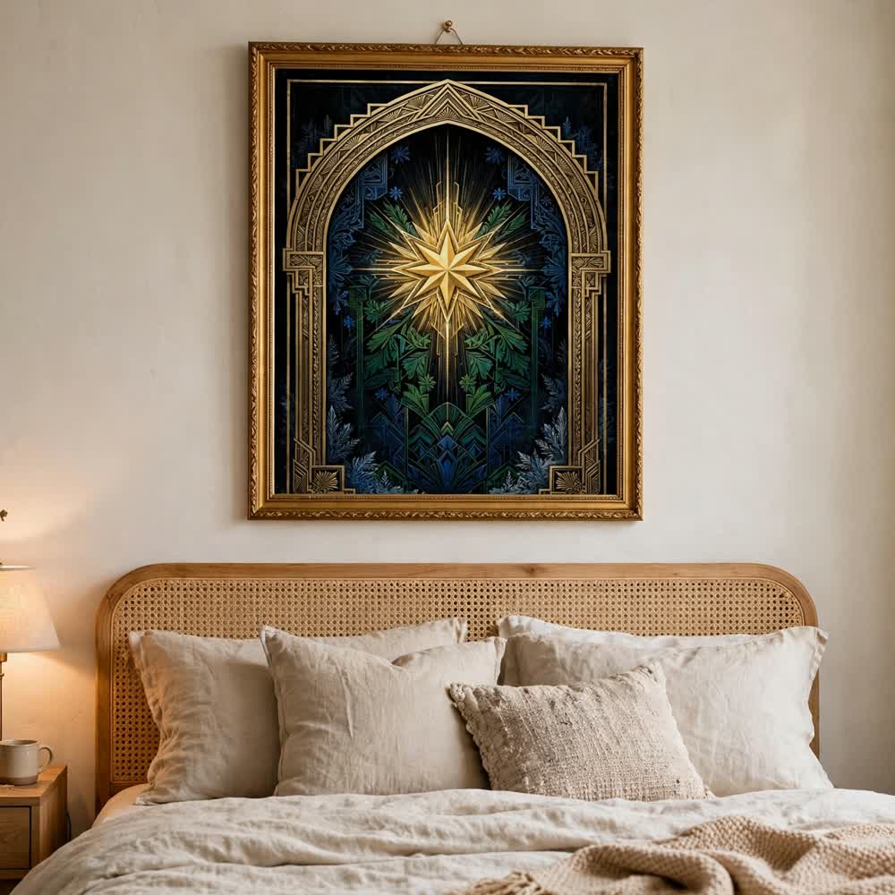 Brass Arch Star — Vintage Winter Landscape Poster