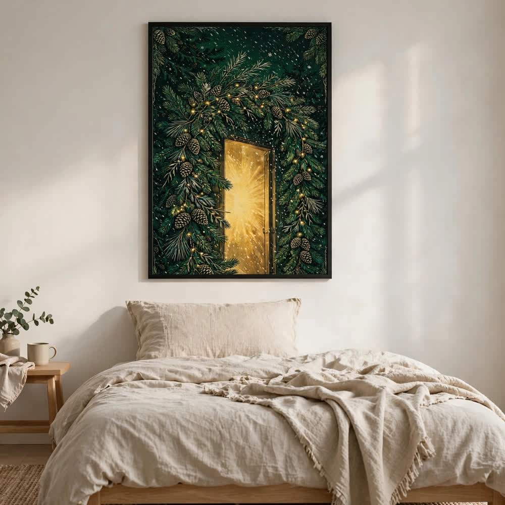 Evergreen Archway — Vintage Winter Landscape Poster