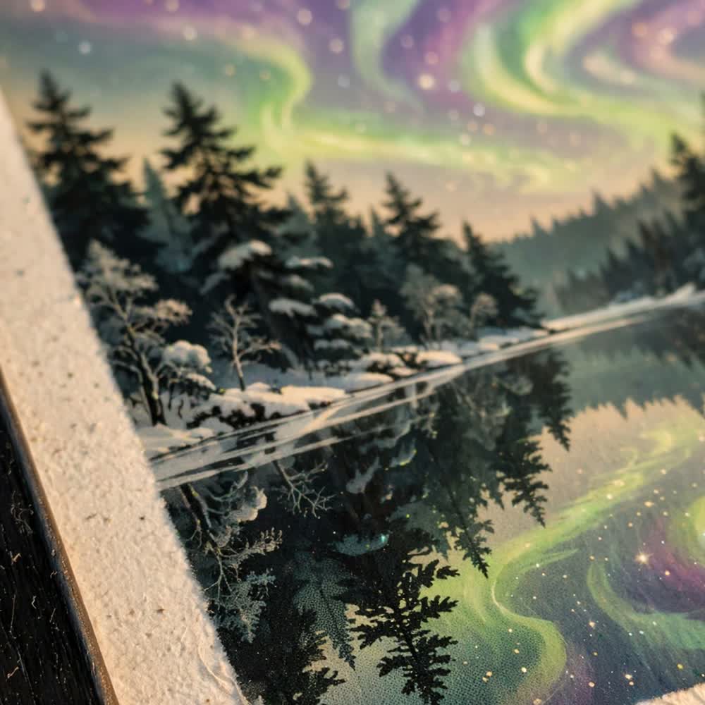 Aurora Over the Pines — Vintage Winter Landscape Poster