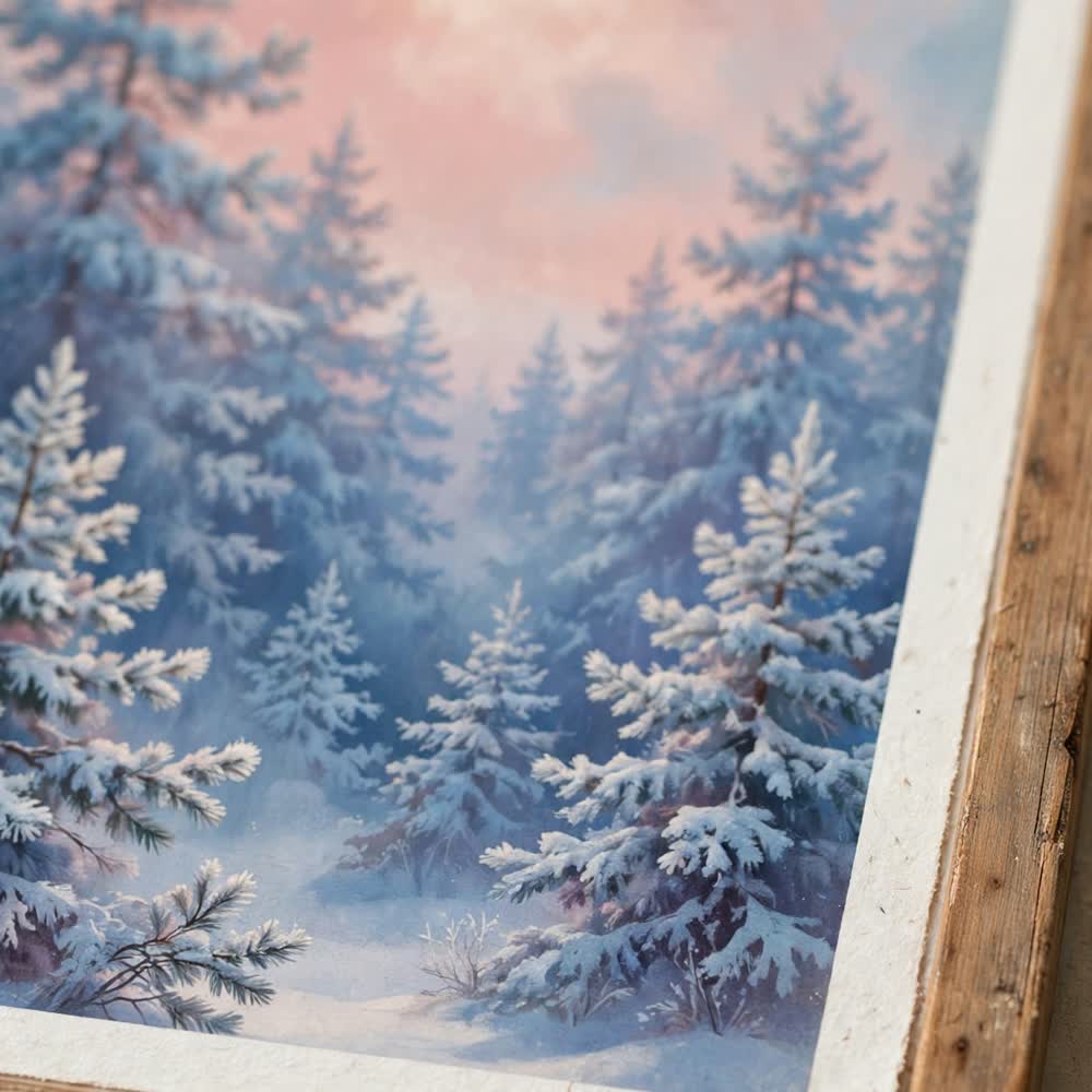 Pink Winter Dreams — Vintage Winter Landscape Poster