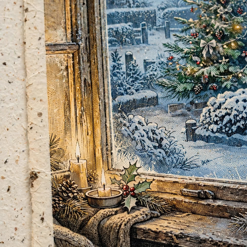 Christmas Morning Window — Vintage Winter Landscape Poster
