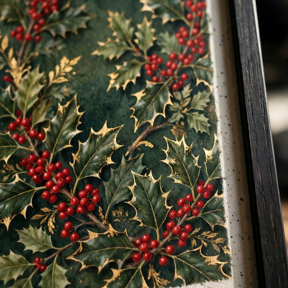 Holly and Gold — Vintage Winter Landscape Poster