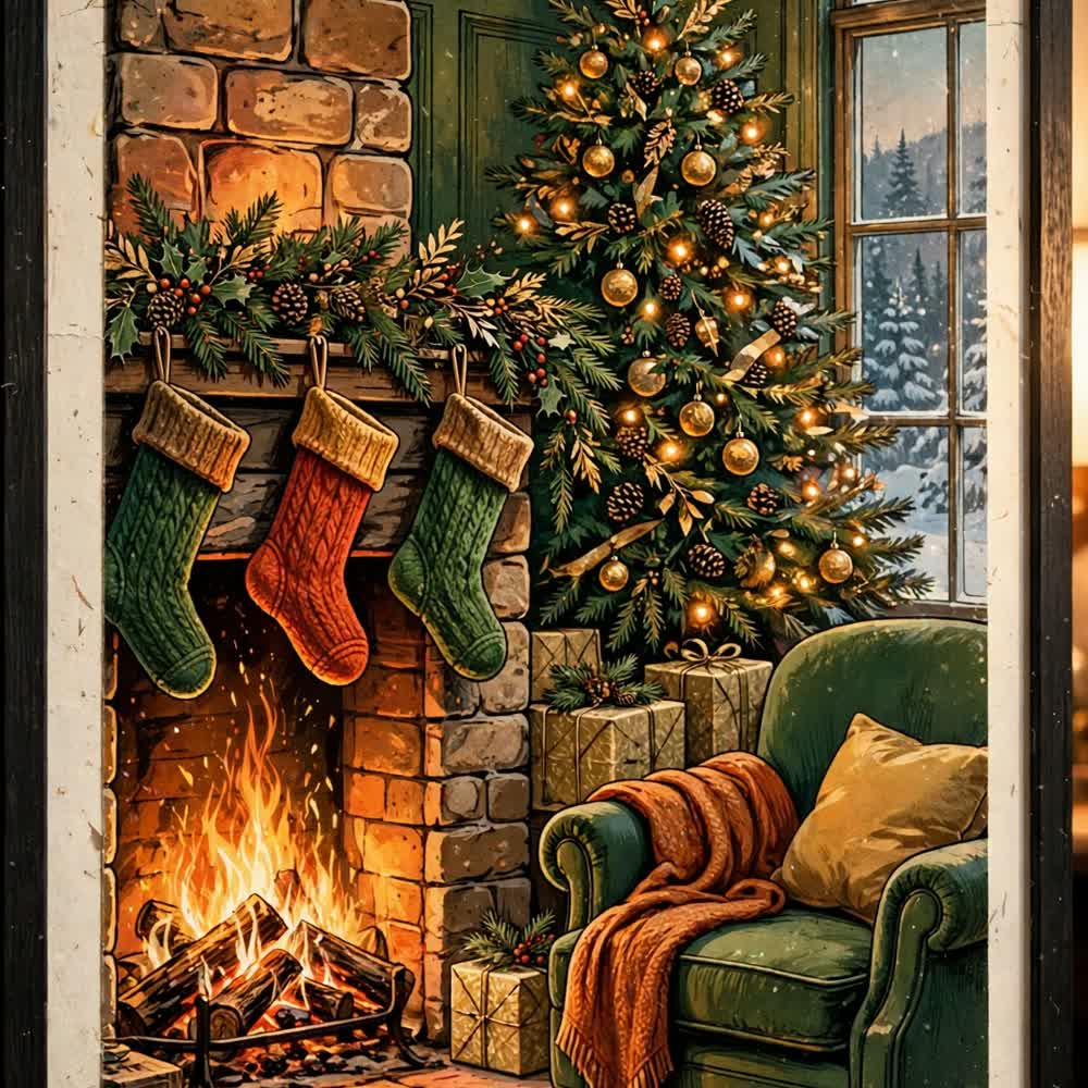 Hearthside Glow — Vintage Winter Landscape Poster