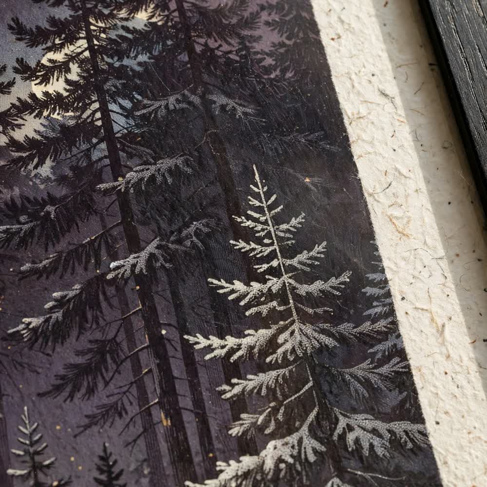 Aubergine Winter Night — Vintage Winter Landscape Poster