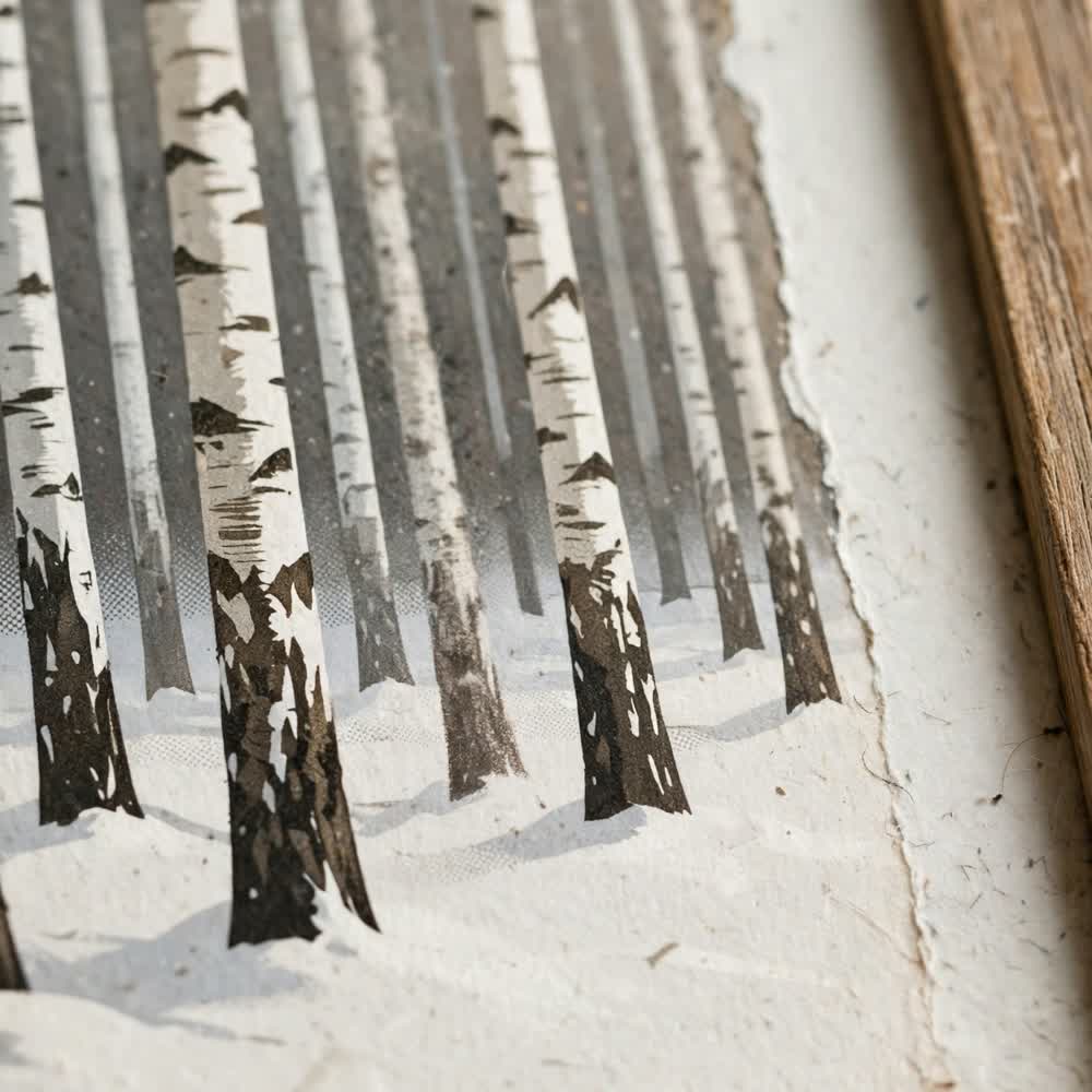 Frosted Birch Forest — Vintage Winter Landscape Poster