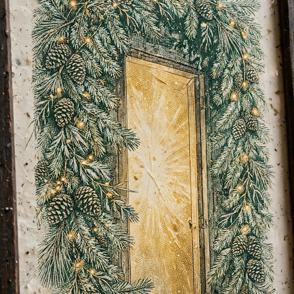 Evergreen Archway — Vintage Winter Landscape Poster