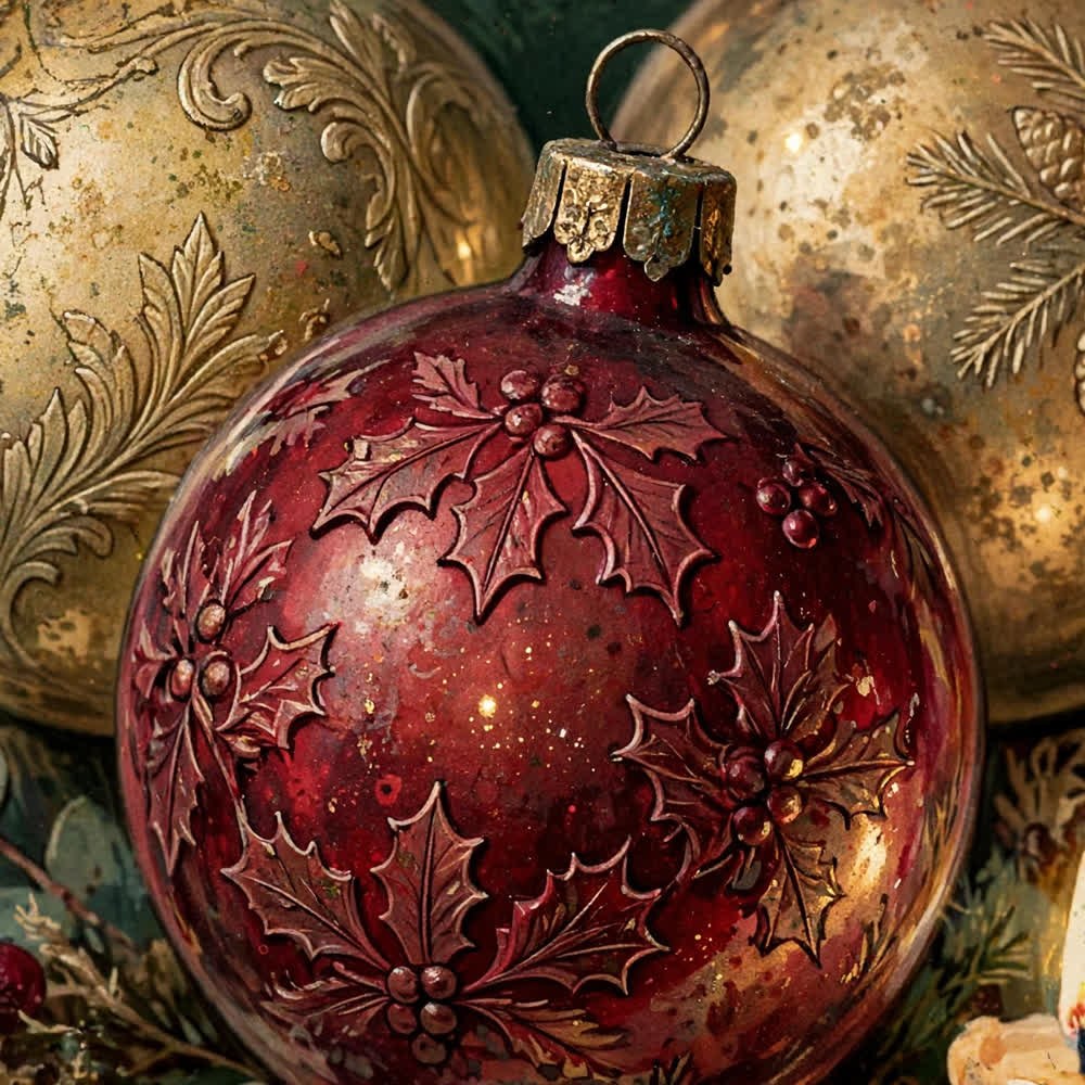 Vintage Glass Ornament Still Life — Vintage Christmas Poster