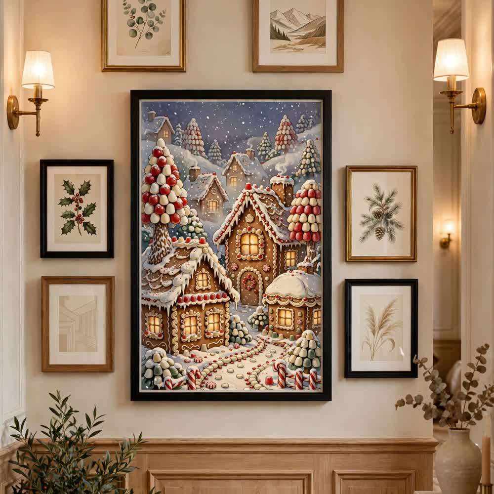 Gingerbread Village — Vintage Winter Landscape Poster