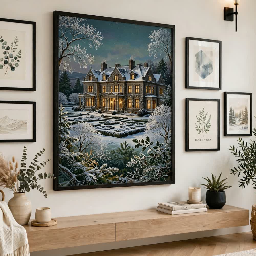 Heritage Manor Christmas — Vintage Winter Landscape Poster