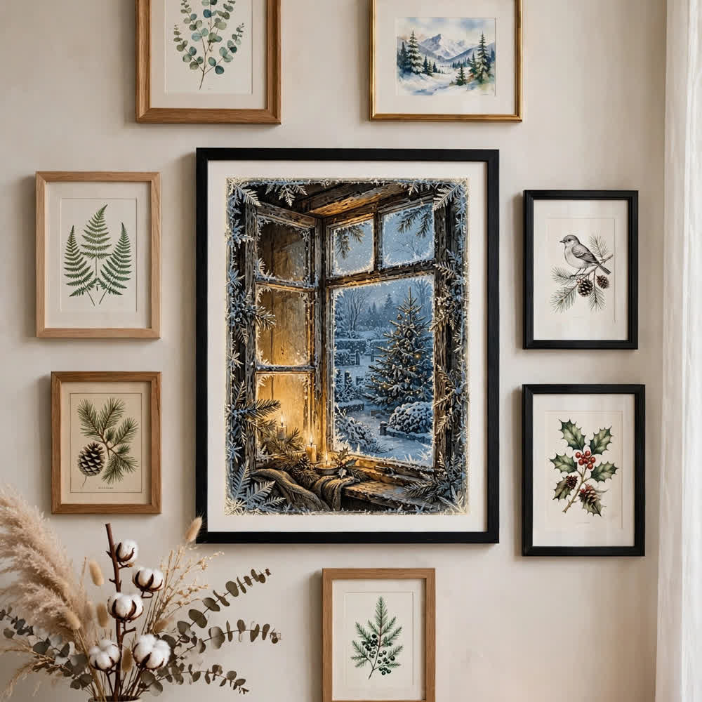 Christmas Morning Window — Vintage Winter Landscape Poster
