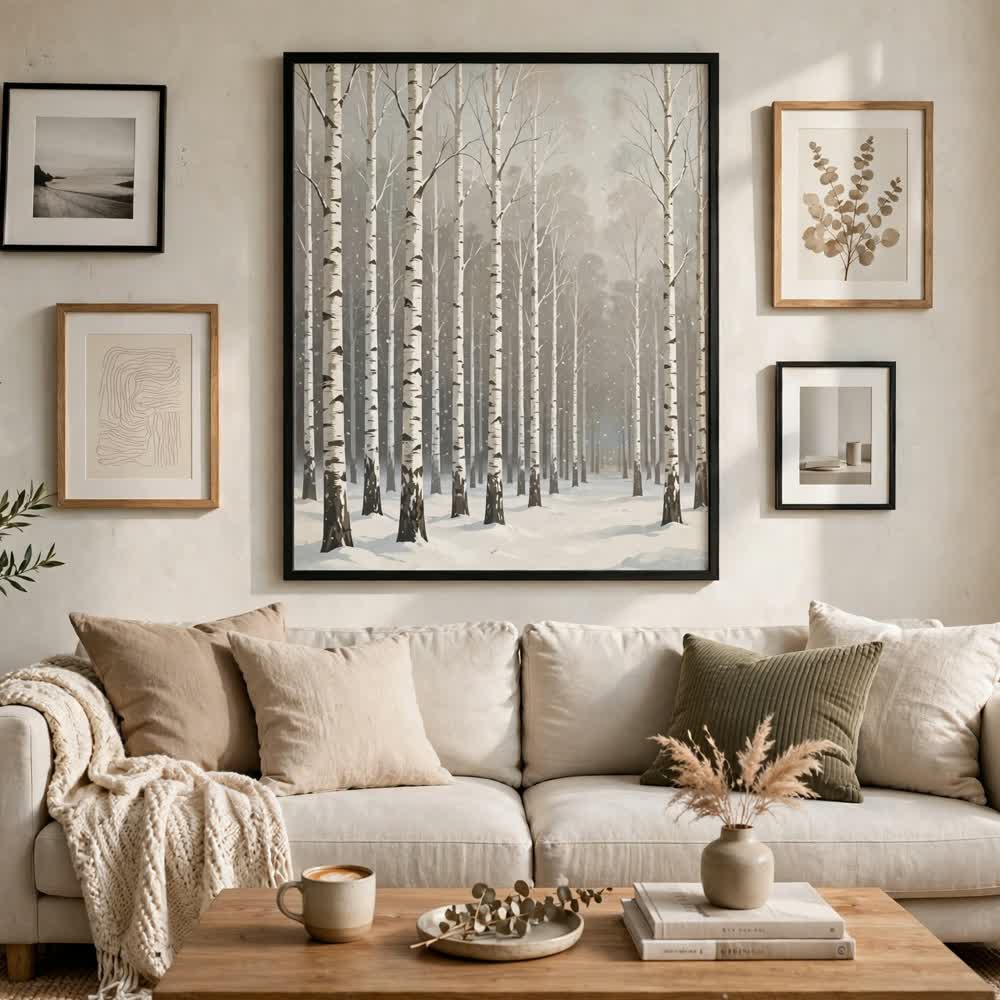 Frosted Birch Forest — Vintage Winter Landscape Poster