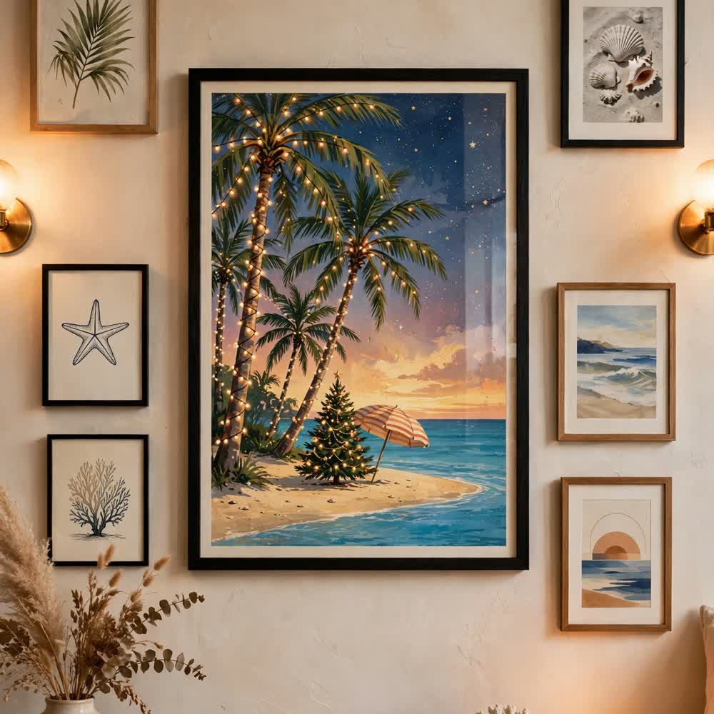 Palm-Tree Christmas — Vintage Tropical Christmas Poster