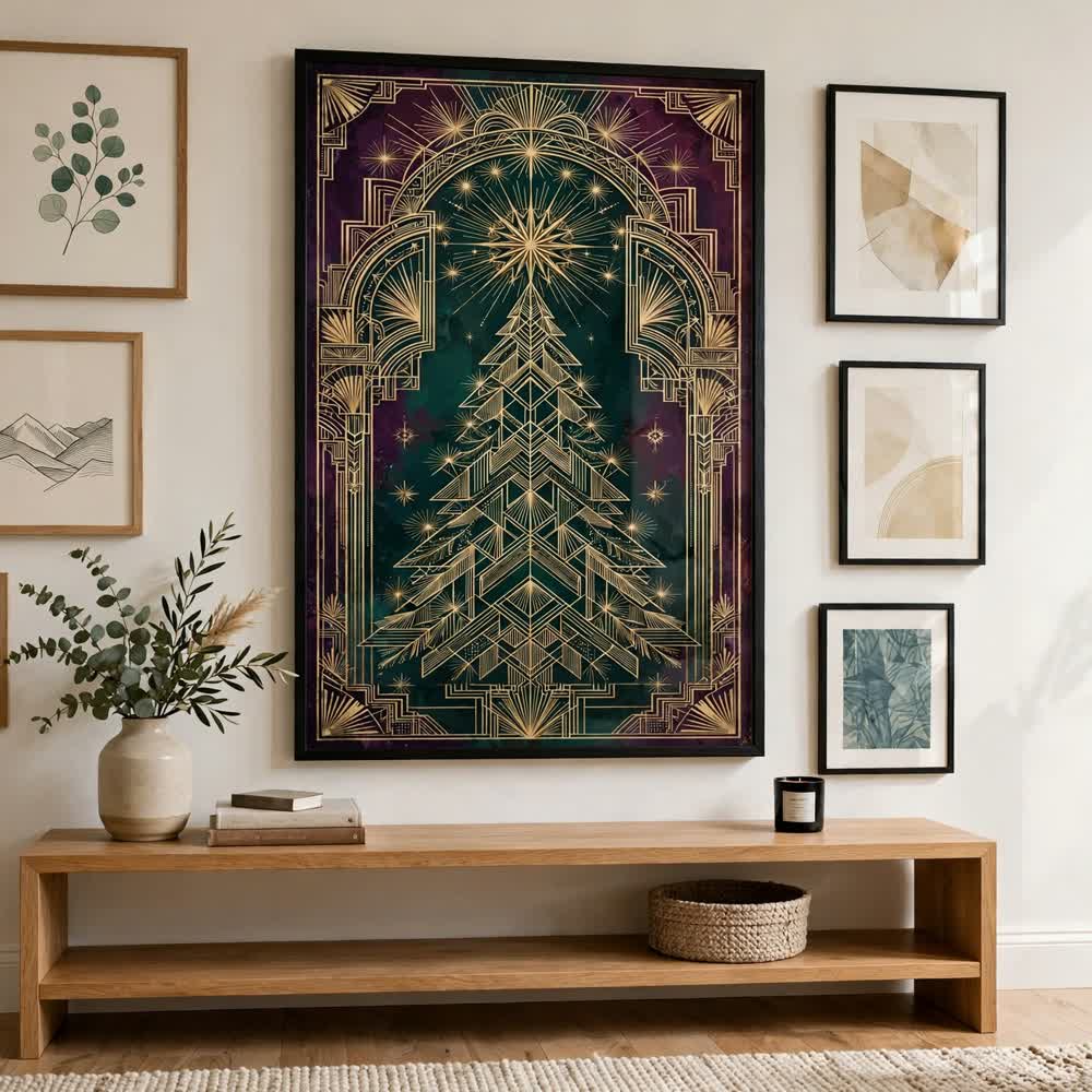 Neo-Deco Noel — Vintage Winter Landscape Poster