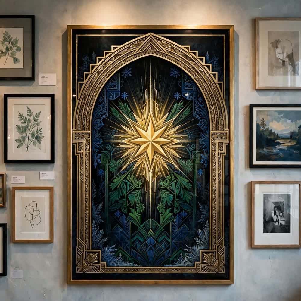 Brass Arch Star — Vintage Winter Landscape Poster