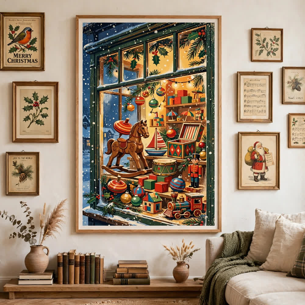 Whimsy Toy-Shop Window — Vintage Christmas Poster