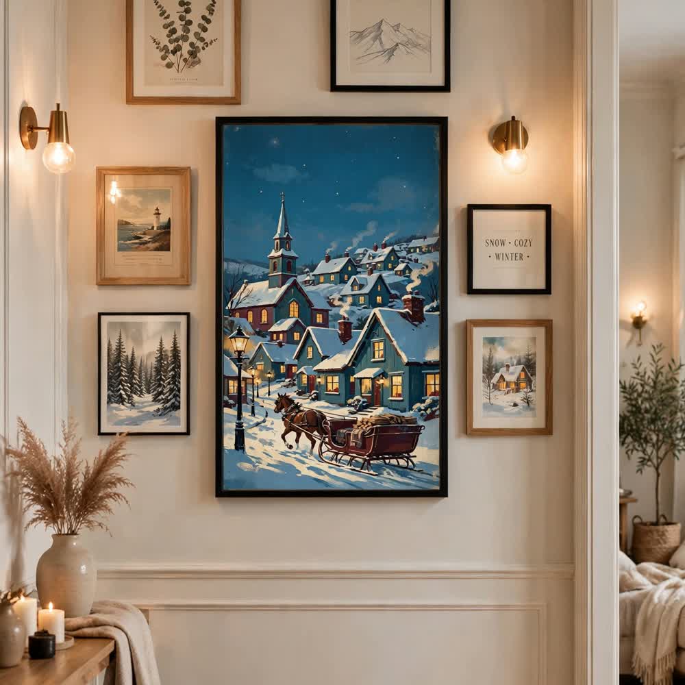Vintage Sleigh Ride — Vintage Winter Landscape Poster