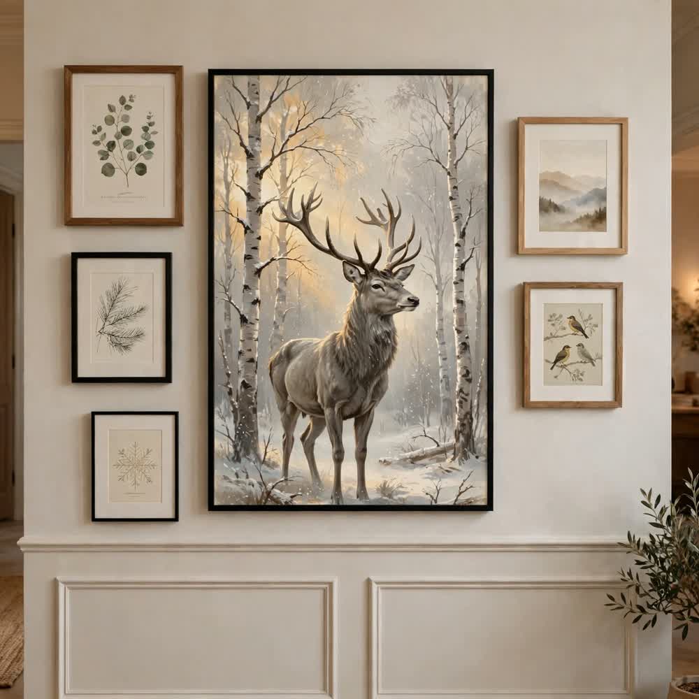 Winter Wonderland Stag — Vintage Winter Landscape Poster