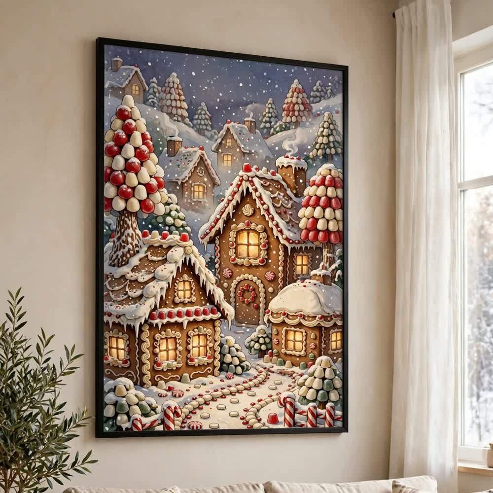 Gingerbread Village — Vintage Winter Landscape Poster