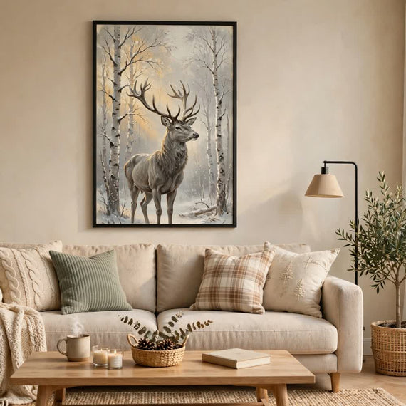 Winter Wonderland Stag — Vintage Winter Landscape Poster