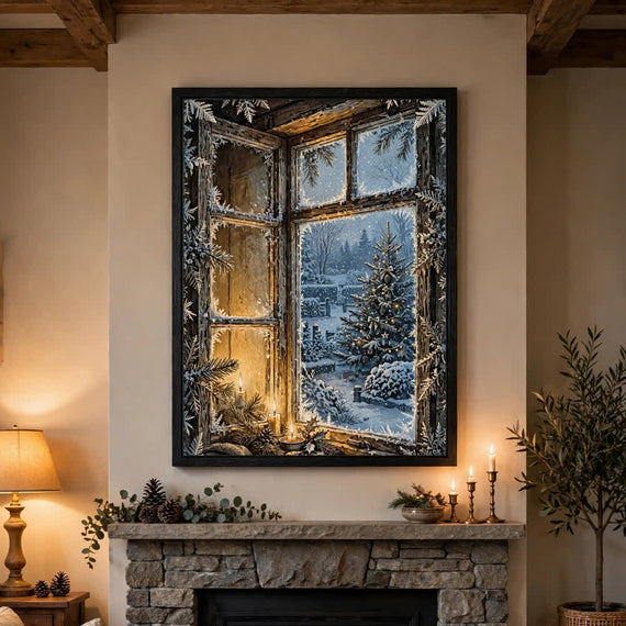 Christmas Morning Window — Vintage Winter Landscape Poster