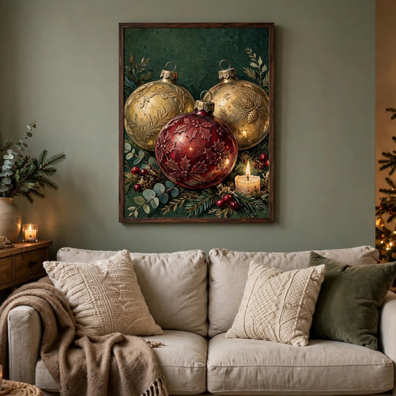 Vintage Glass Ornament Still Life — Vintage Christmas Poster
