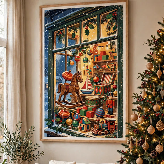 Whimsy Toy-Shop Window — Vintage Christmas Poster