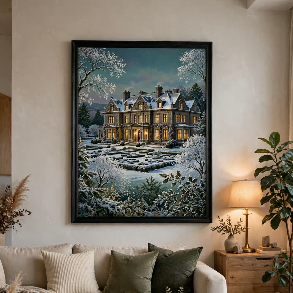 Heritage Manor Christmas — Vintage Winter Landscape Poster