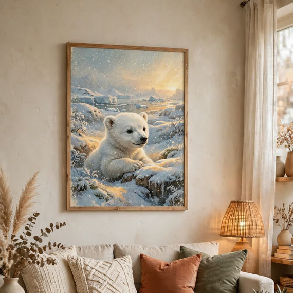 Polar Bear Cub — Vintage Winter Landscape Poster