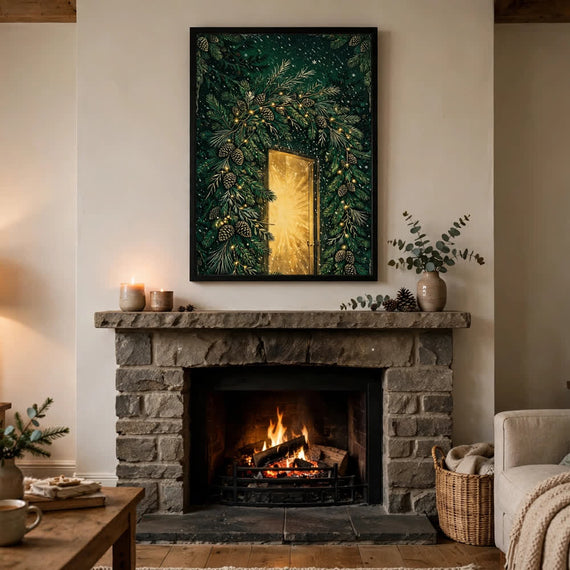 Evergreen Archway — Vintage Winter Landscape Poster