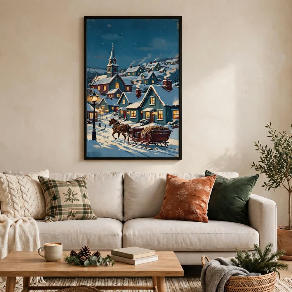 Vintage Sleigh Ride — Vintage Winter Landscape Poster