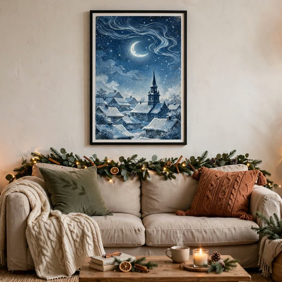 Celestial Silver Noel — Vintage Winter Night Poster
