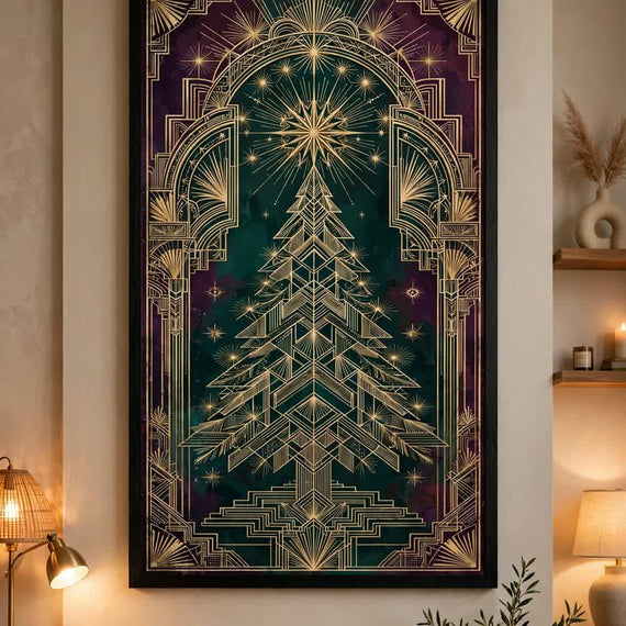 Neo-Deco Noel — Vintage Winter Landscape Poster