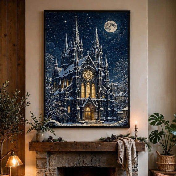 Midnight Cathedral — Vintage Winter Landscape Poster