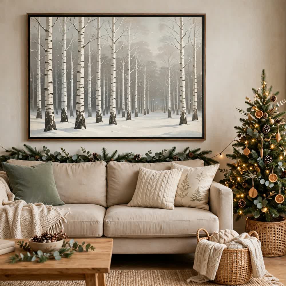 Frosted Birch Forest — Vintage Winter Landscape Poster