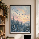 Bluebird Winter Dawn framed poster in a home office