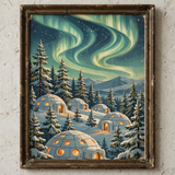 Close-up detail of Northern Lights Igloo Camp poster print